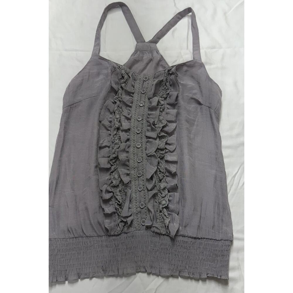 Boutique Ruffled Razor Back Style Slate Grey Tank Top - Size M - Style T2701